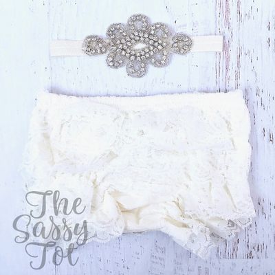 Ivory Baby Bloomer Set, Baby Girls Cake Smash Set, Newborn Bloomer Set