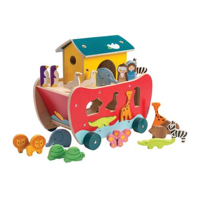 Tender Leaf Toys - Wooden Noahs Ark Animal Shape Sorter Toy - Encourages Imaginative Play, Improves Recognition and Problem Solving Skills - 18M +