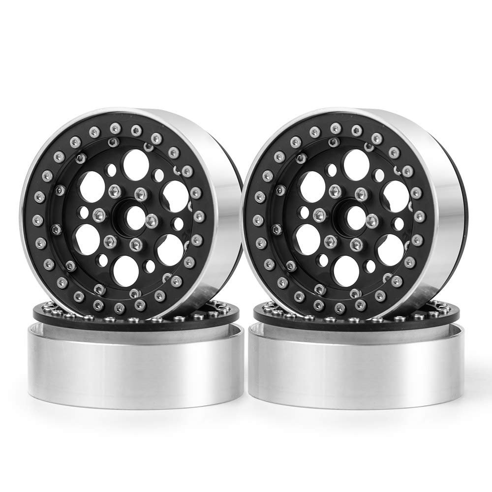 4pcs Aluminum 1.9" Beadlock Wheel Rims Hubs for 1/10 RC Axial SCX10 D90 TRX4 CC01 F350 D90 90034 (No.52 Silver Black)