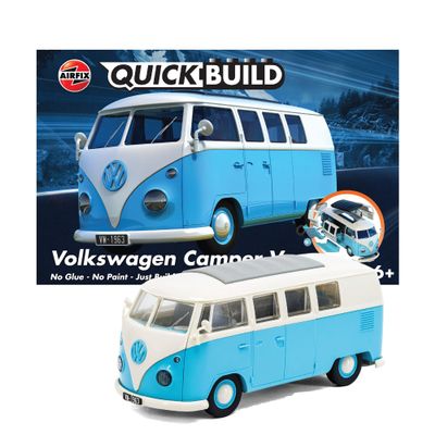 Airfix Quickbuild Volkswagen Light Blue Camper Van Brick Building Model Kit, Multicolor