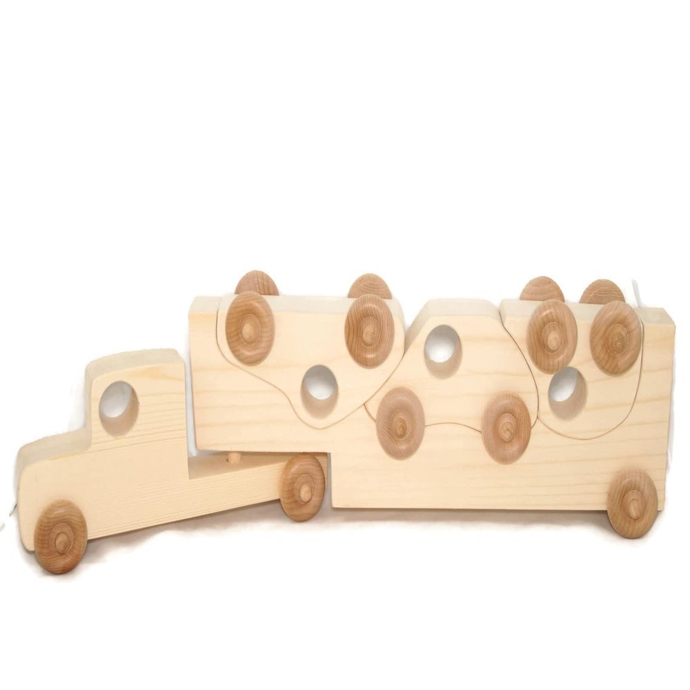 Wooden Toy Truck with Toy Cars - Personalized Toy - Semi Trailer Push Toy for Children and Toddlers
