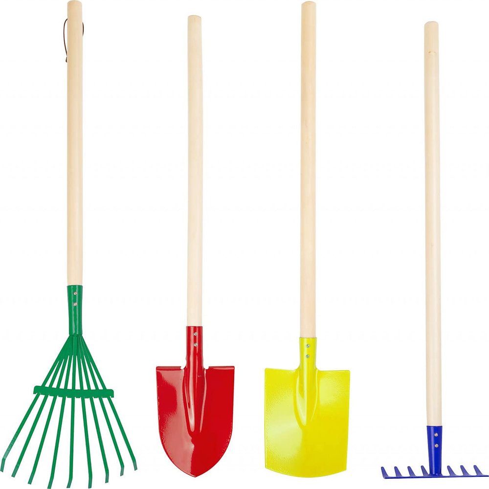 Small Foot 10838 Garden Tool Set Green Thumb Made of Wood and Metal, rake, Shovel, Spade and rake, from 3 Years Old