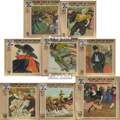 Aden - Kathiri State 142B-149B (Complete.Issue.) ungezhnte Stamps unmounted Mint/Never hinged ** MNH 1967 Paintings of Toulouse-Lautrec (Stamps for Collectors) Painting