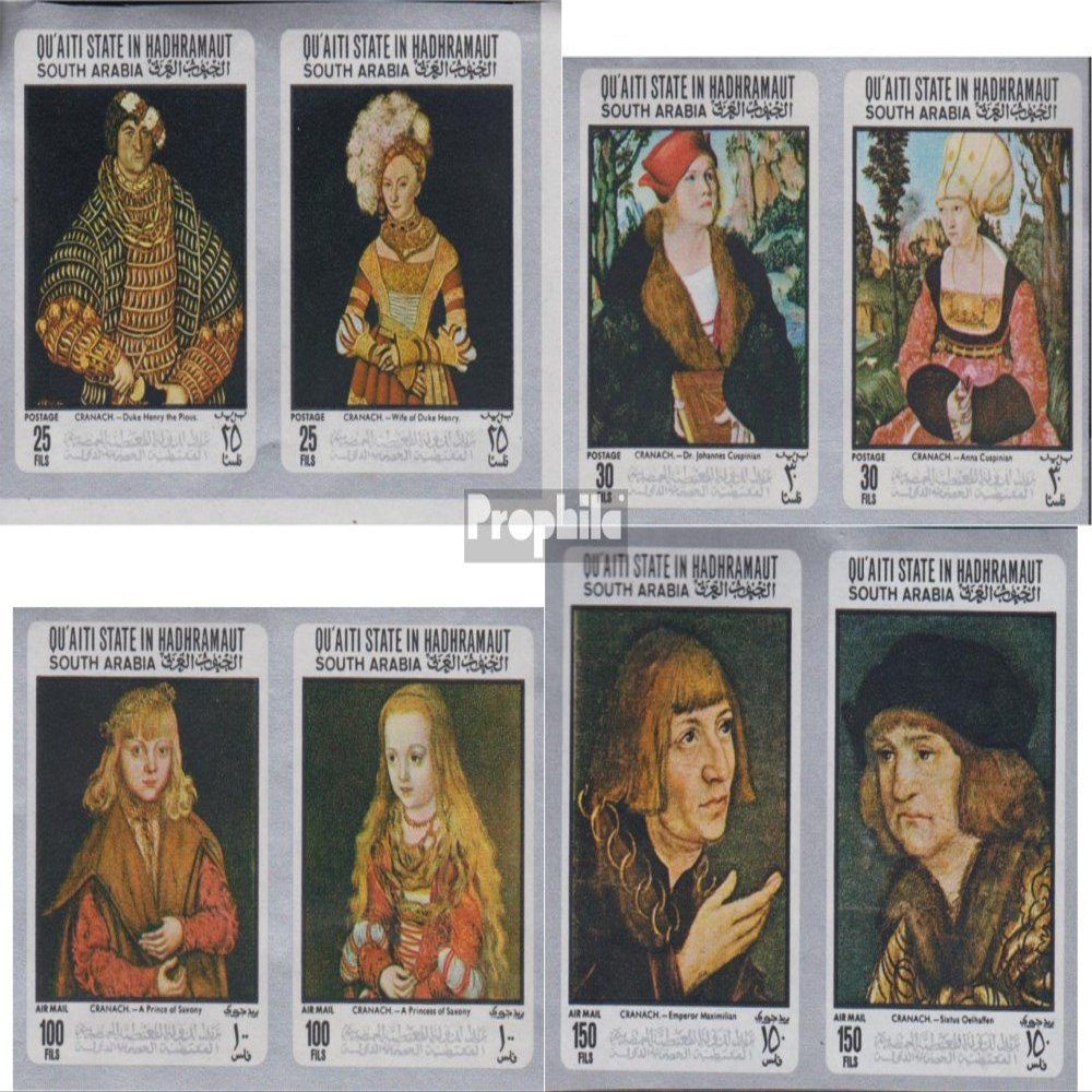 Aden - QuAITI State 147B-154B Couples (Complete.Issue.) ungezhnte Stamps unmounted Mint/Never hinged ** MNH 1967 Paintings of Lucas Cranach (Stamps for Collectors) Painting
