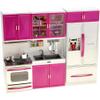 PowerTRC Doll Kitchen Play Set, Mini Modern Toy Kitchen Pretend Play Furnitures Toy Set Accessories Set with Realistic Light & Sound for Kids Toddlers Girls (3-in-1) view 1