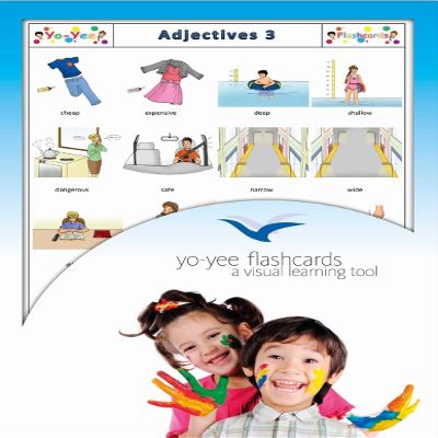 Adjectives Flashcards in English - Set 3 - with Matching Bingo Game Cards in One Set - Vocabulary Picture Cards for Toddlers, Kids, Children and Adults - Size 5.83 8.27 in - DIN A5