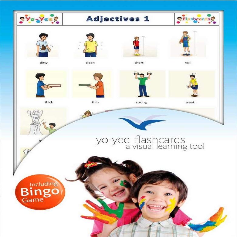 Adjectives Flashcards in English - Set 1 - with Matching Bingo Game Cards in One Set - Vocabulary Picture Cards for Babies, Toddlers, Kids and Children - Size 5.83 8.27 in - DIN A5