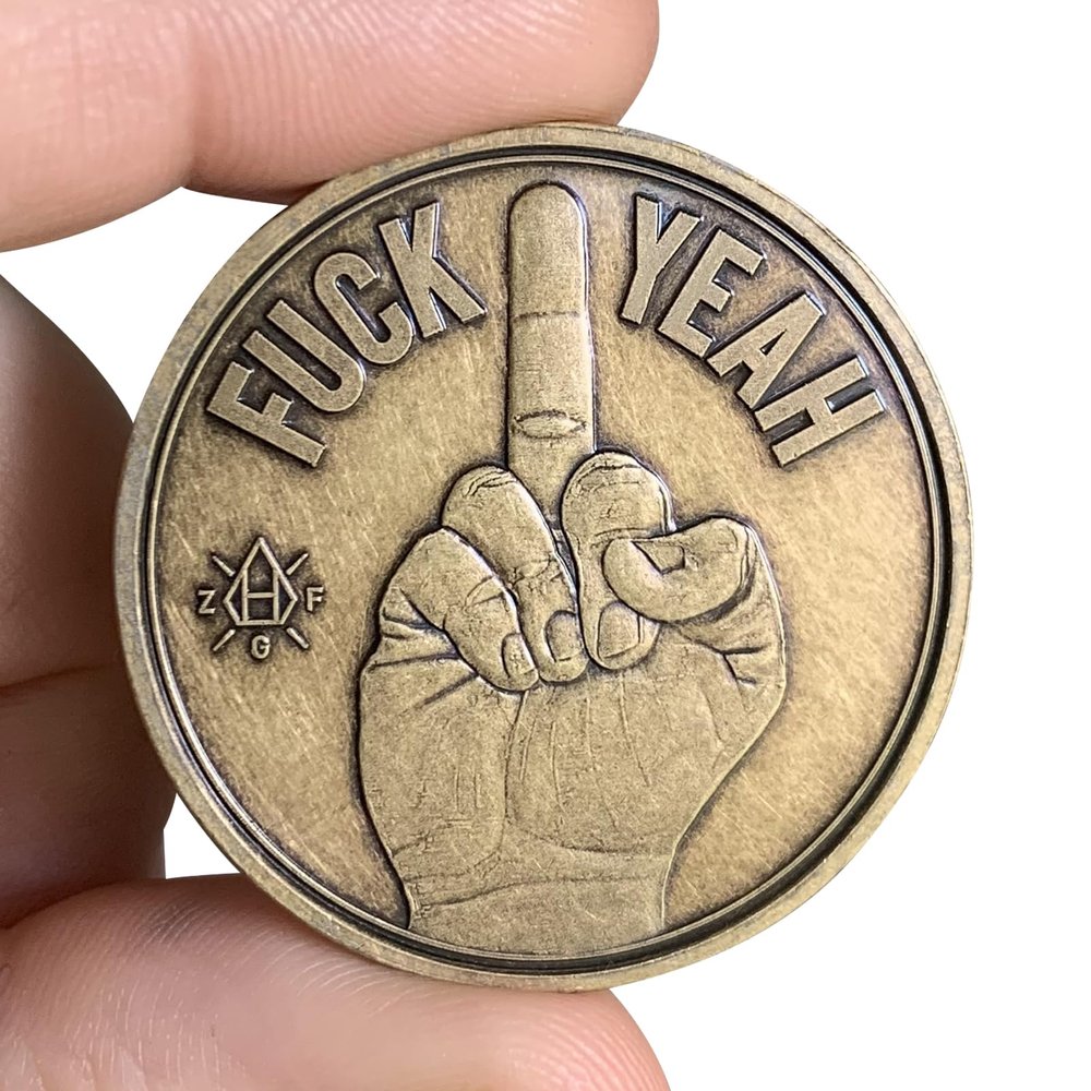 ZFG Inc. F Yeah/F No Middle Finger Decision Maker Coin, Funny Heavyweight Challenge Coin, Hilarious Novelty Gag Gift for Flip or Toss, Brass, 1-Coin