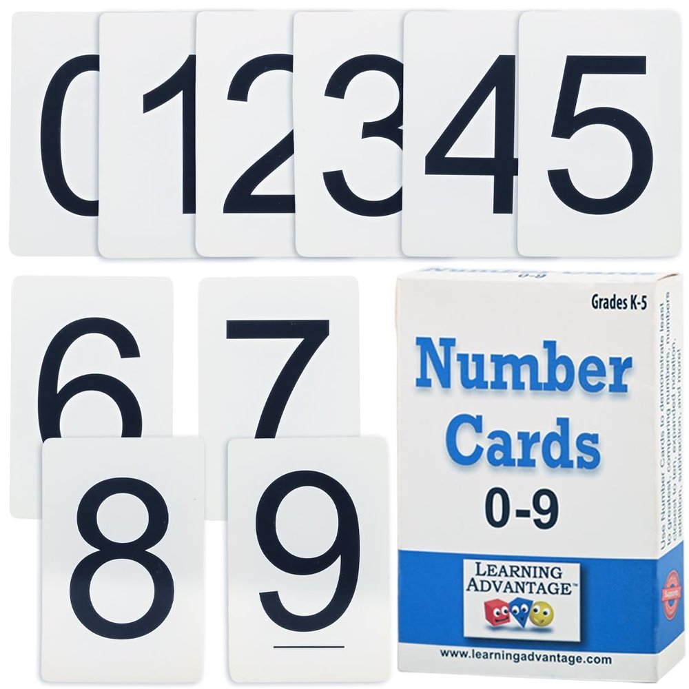 Learning Advantage Number Cards 0-9 | Black | Set of 50 | Practice Number Recognition | Classroom Resource