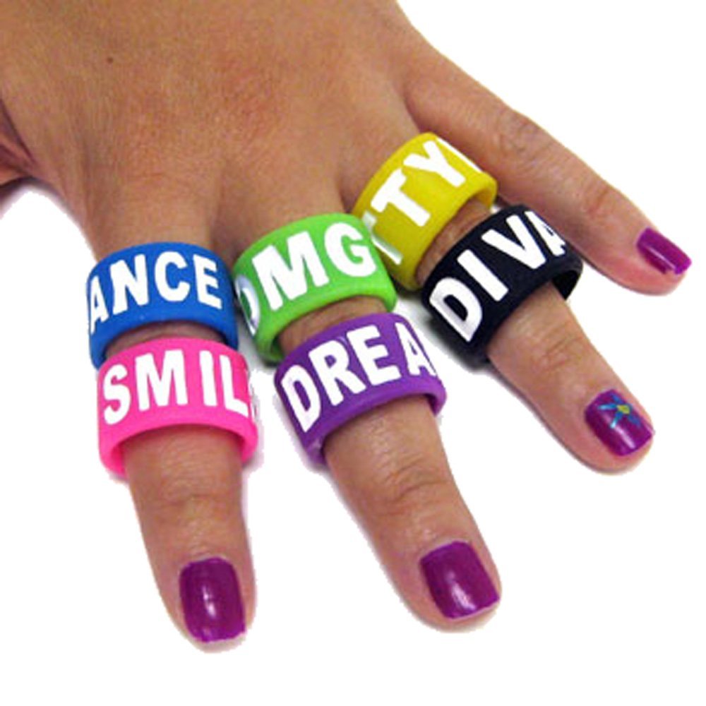 72 pc ASSORTED SOFT SILICONE NOVELTY SAYING RUBBER RING