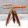 Marine Pirate Antique Brass DOUBLE BARREL Spyglass Telescope With Wooden Tripod A view 2