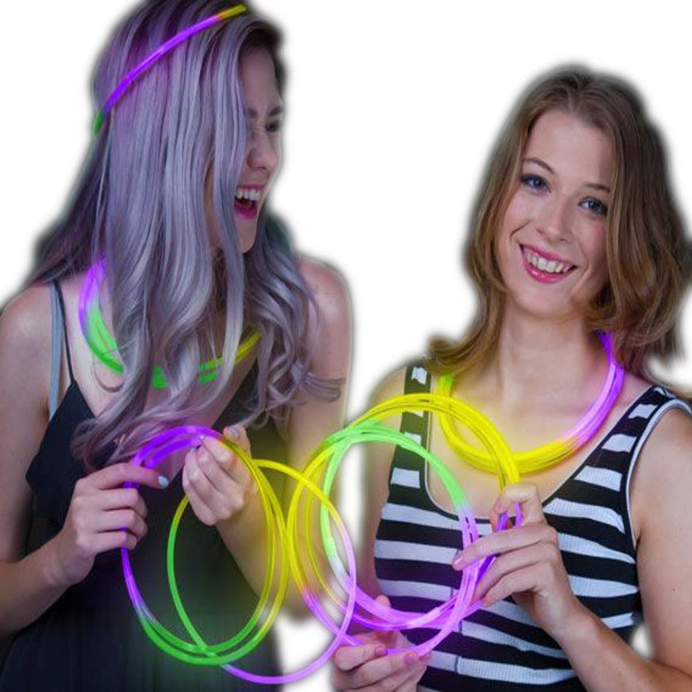 22 Inch Glow in the Dark Tri-Color Necklace Green-Purple-Yellow for Parties All Occasion 50 Pack