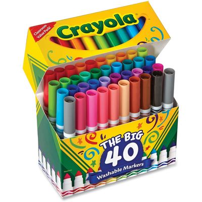 Crayola 587858 Washable Markers, Broad Point, Assorted Classic Colors, 40/Set