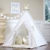 Polka dot Pompom Teepee Package with Floor, Pocket, Poles, LED Light, Flags Banner and Storage Bag view 1