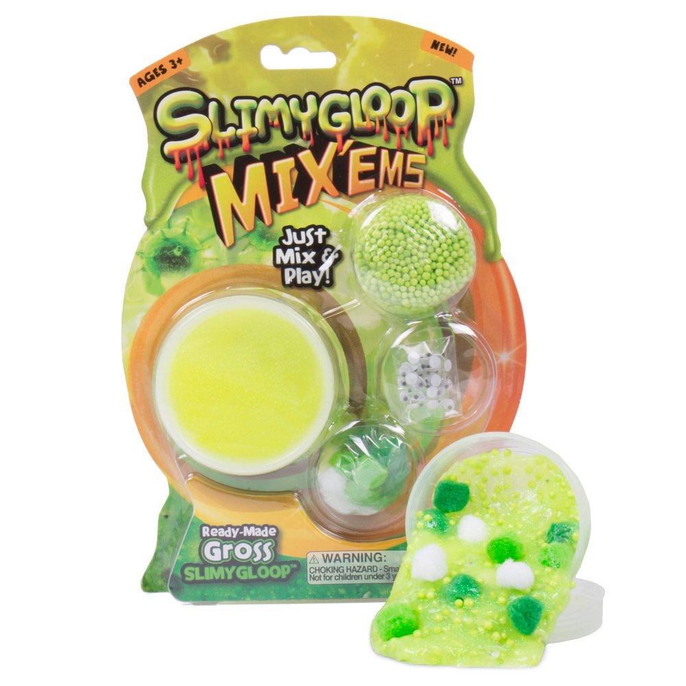 Slimygloop Mix'Ems by Horizon Group USA- Gross, Mix & Create Your Own Gooey, Putty, Green Gross Slime with Wiggly Eyes, Pom Poms & Crunchy Foam Balls
