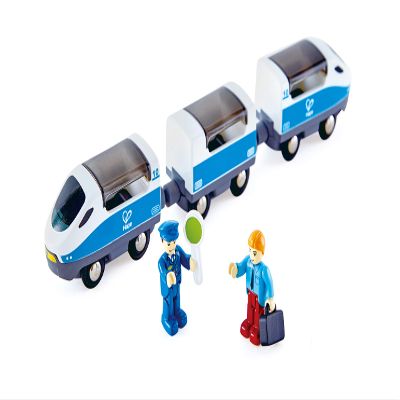 Hape E3728 Intercity Train Toy, Kids Train Toy Set with Accessories, 3 x Open/Close Magnetic Carriages, Passenger and Driver Figurines Included, Multicolor, 10.63" x 1.5" x 1.97", 7 Pack