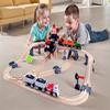 Hape Crane and Cargo Train Set | Wooden Railway Toy Set with Magnetic Crane, Button Operated Loader and Adjustable Rail Signal view 2