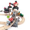 Hape Crane and Cargo Train Set | Wooden Railway Toy Set with Magnetic Crane, Button Operated Loader and Adjustable Rail Signal view 3