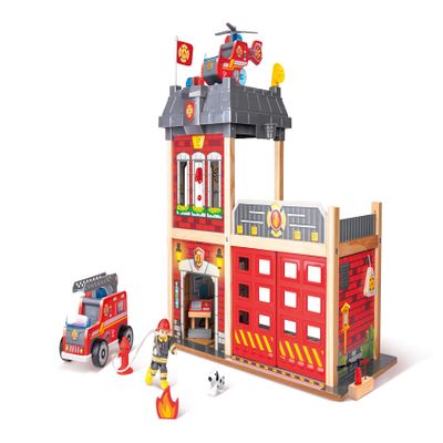 Hape Fire Station Playset| Wooden Dollhouse Kids Toy, Stimulates Key Motor Skills and Promotes Team Play