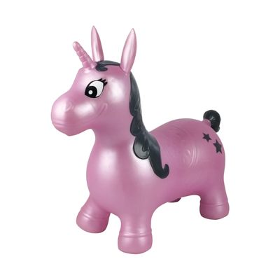 LEXiBOOK Inflatable Jumping Unicorn, for Indoor and Outdoor use, Balance and Motor Skills Development, Hand Pump Included, Safe and Resistant Plastic, Pink, BG050UNI