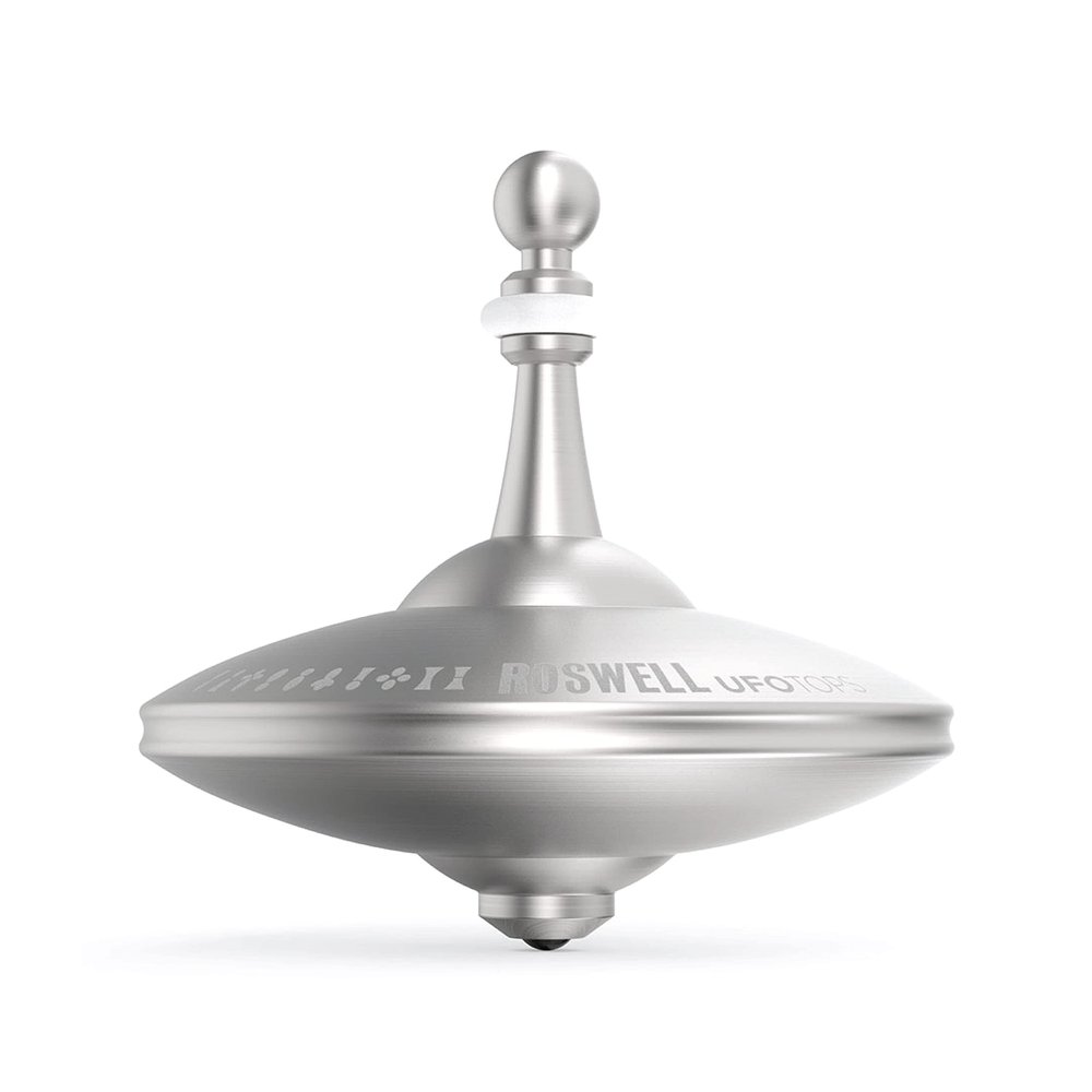 Plexity Labs UFO Tops Roswell - Metal Spinning Fidget Toy Top - Inspired by The Documented 1947 UFO Sighting in Roswell, New Mexico (Color: Cosmic Silver)