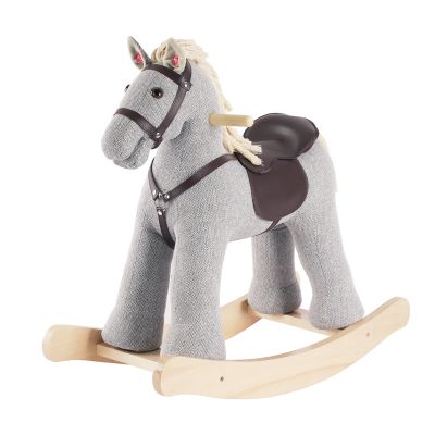 Rock My Baby Rocking Horse, Gray Wooden Rocking Toy, Rocking Animals for Children 2-6 Years Old, Ride on Pony with Realistic Sound, CPC Certified