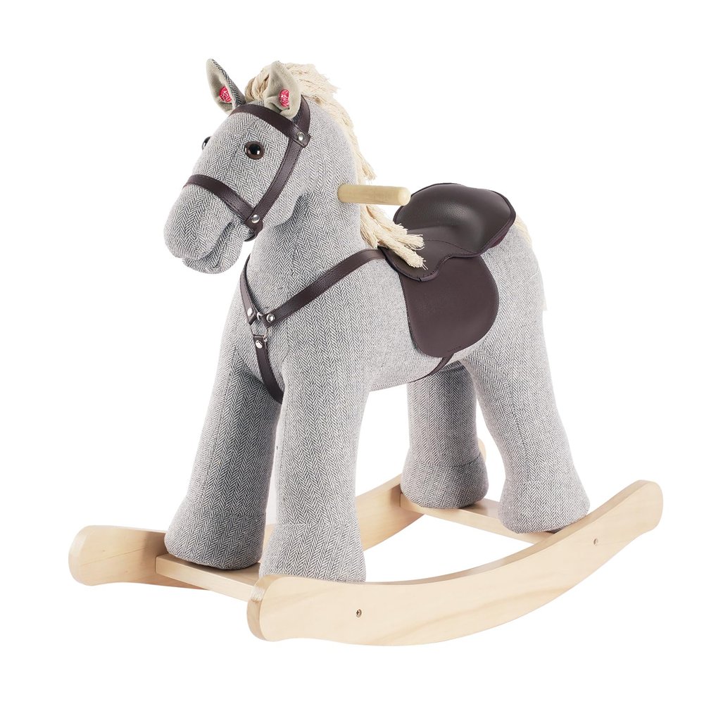 Rock My Baby Rocking Horse, Gray Wooden Rocking Toy, Rocking Animals for Children 2-6 Years Old, Ride on Pony with Realistic Sound, CPC Certified