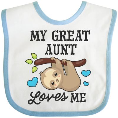 inktastic My Great Aunt Loves Me with Sloth and Hearts Baby Bib White and Blue 2f24e