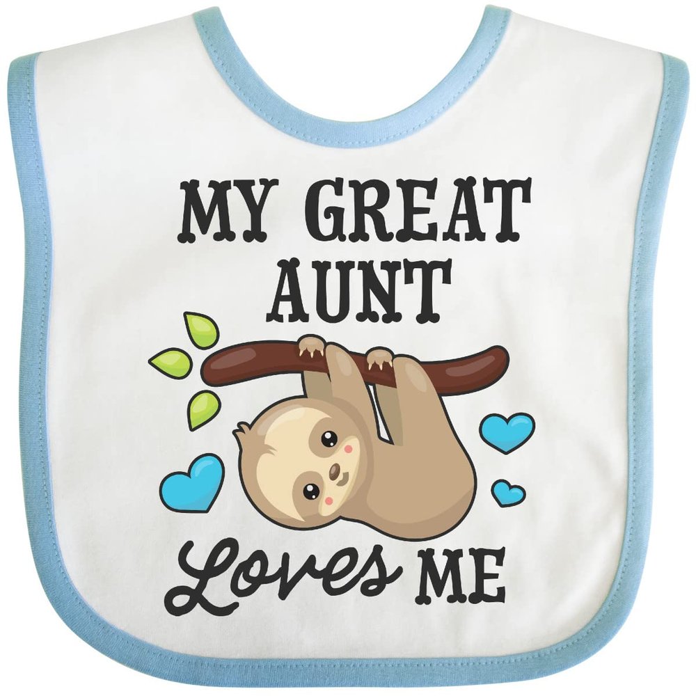 inktastic My Great Aunt Loves Me with Sloth and Hearts Baby Bib White and Blue 2f24e