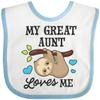 inktastic My Great Aunt Loves Me with Sloth and Hearts Baby Bib White and Blue 2f24e view 1