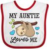 inktastic My Auntie Loves Me with Sloth and Hearts Baby Bib White and Red 2f1de view 1
