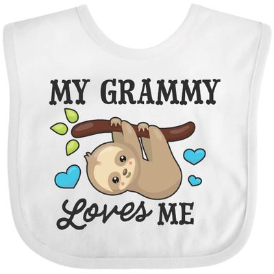 inktastic My Grammy Loves Me with Sloth and Hearts Baby Bib White 2f212