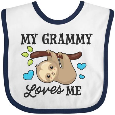 inktastic My Grammy Loves Me with Sloth and Hearts Baby Bib White and Navy 2f212