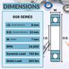 10 (Ten) Fidget Spinner Bearing, 608 Open, Chrome Steel Bearing Balls, 8x22x7, Ball Center Replacement Part Kit view 3