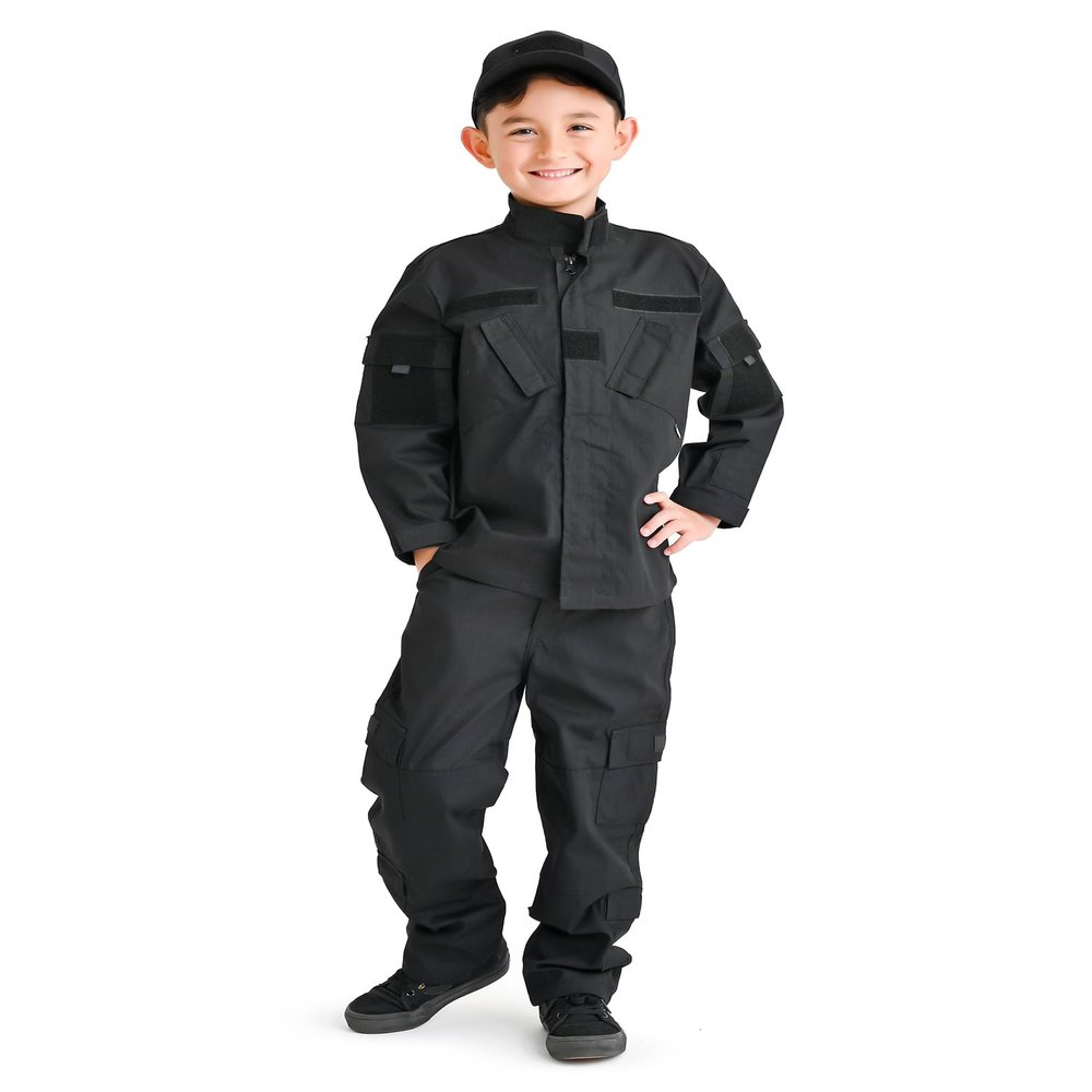 Trendy Apparel Shop Kid's US Law Enforcement Solid Uniform 3pc Set Costume Cap, Jacket, Pants - Black - L