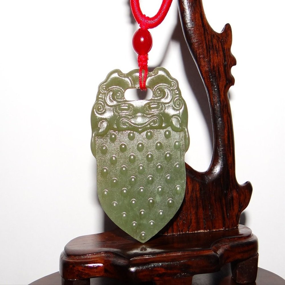 2" China Certified Nature Hetian Nephrite Jade Lion Amulet Necklace Pendants