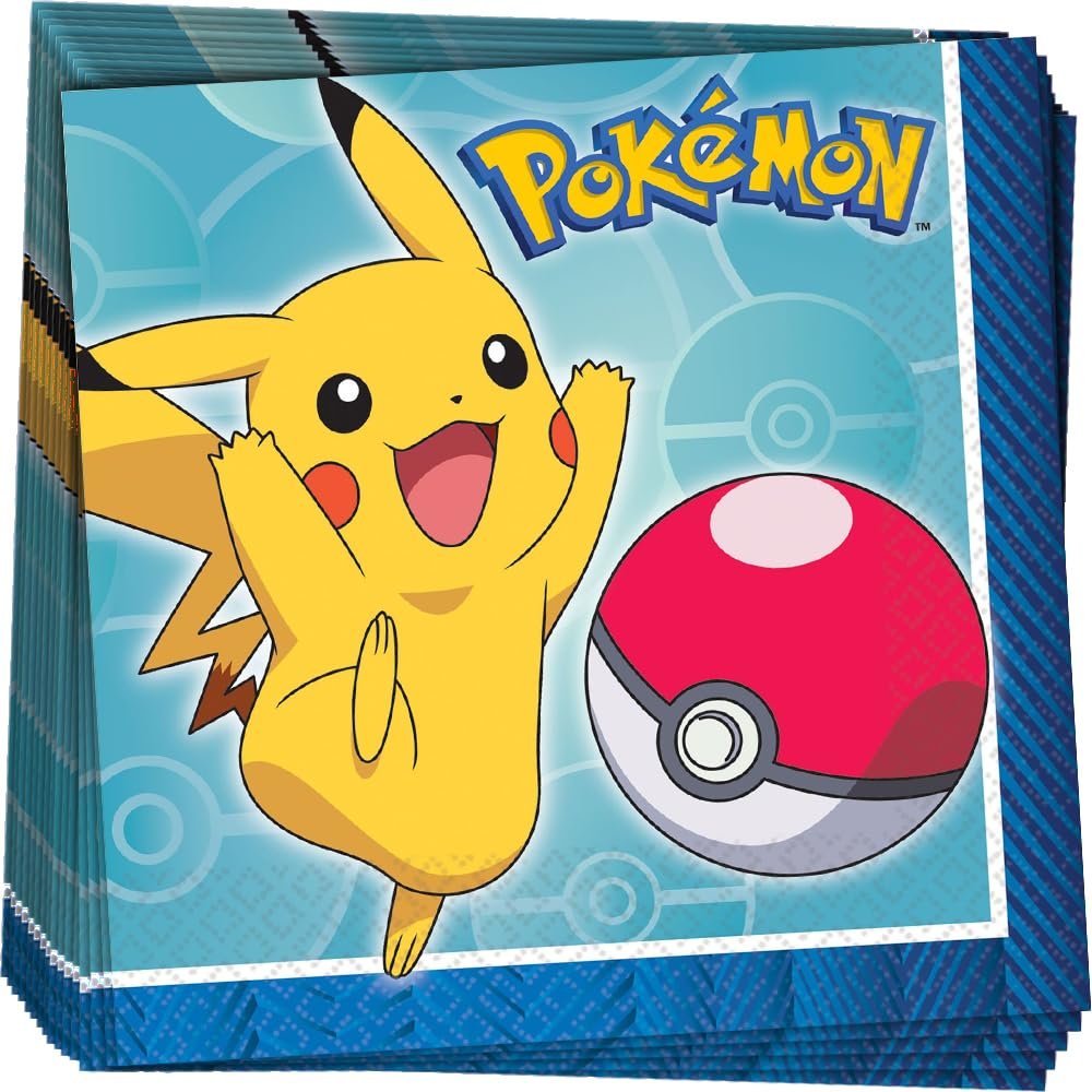 Multicolor Pokemon Beverage Napkins - 5" x 5" (Pack Of 16) - Vibrant Design Paper Party Napkins & Unique Design, Perfect for Kid's Celebrations