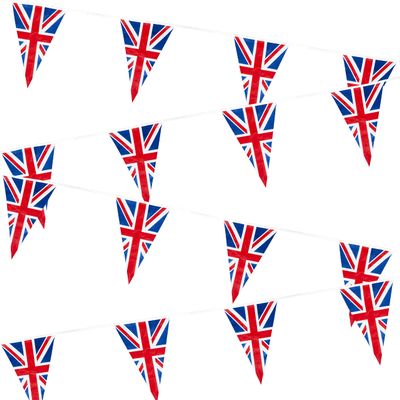 40m/130ft Long Union Jack Bunting Banner with 100 Triangle Flags Sports Royal Events Street Party Decorations Pub BBQ Great Britain Support