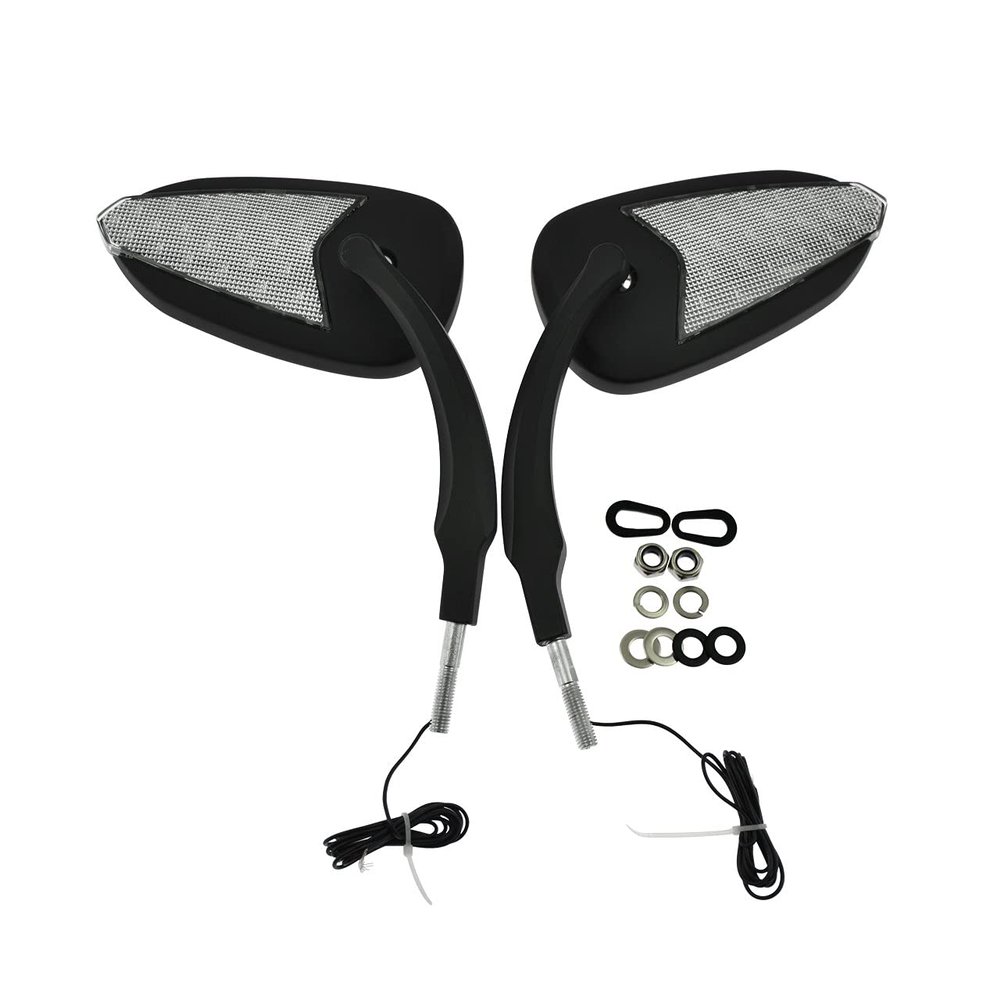 HDBUBALUS Motorcycle Rearview Mirror Built-in LED Turn Signals Flash Oval Fit for Harley Bad Boy Black