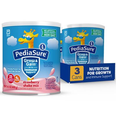 PediaSure Grow & Gain with Immune Support Shake Mix Powder, 23 Vitamins & Minerals, 6g Protein, Non-GMO, Gluten-Free, Strawberry, 14.1 oz Can, Pack of 324 Servings