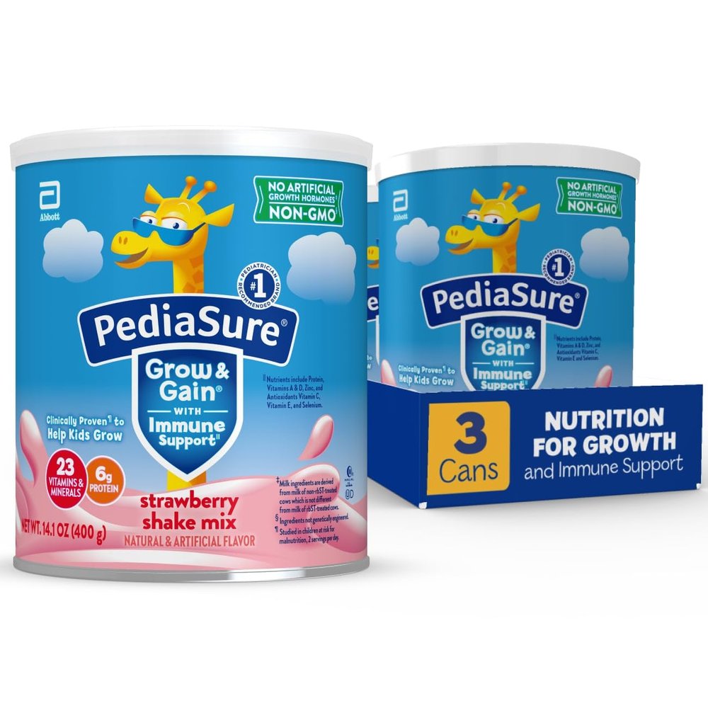 PediaSure Grow & Gain with Immune Support Shake Mix Powder, 23 Vitamins & Minerals, 6g Protein, Non-GMO, Gluten-Free, Strawberry, 14.1 oz Can, Pack of 324 Servings