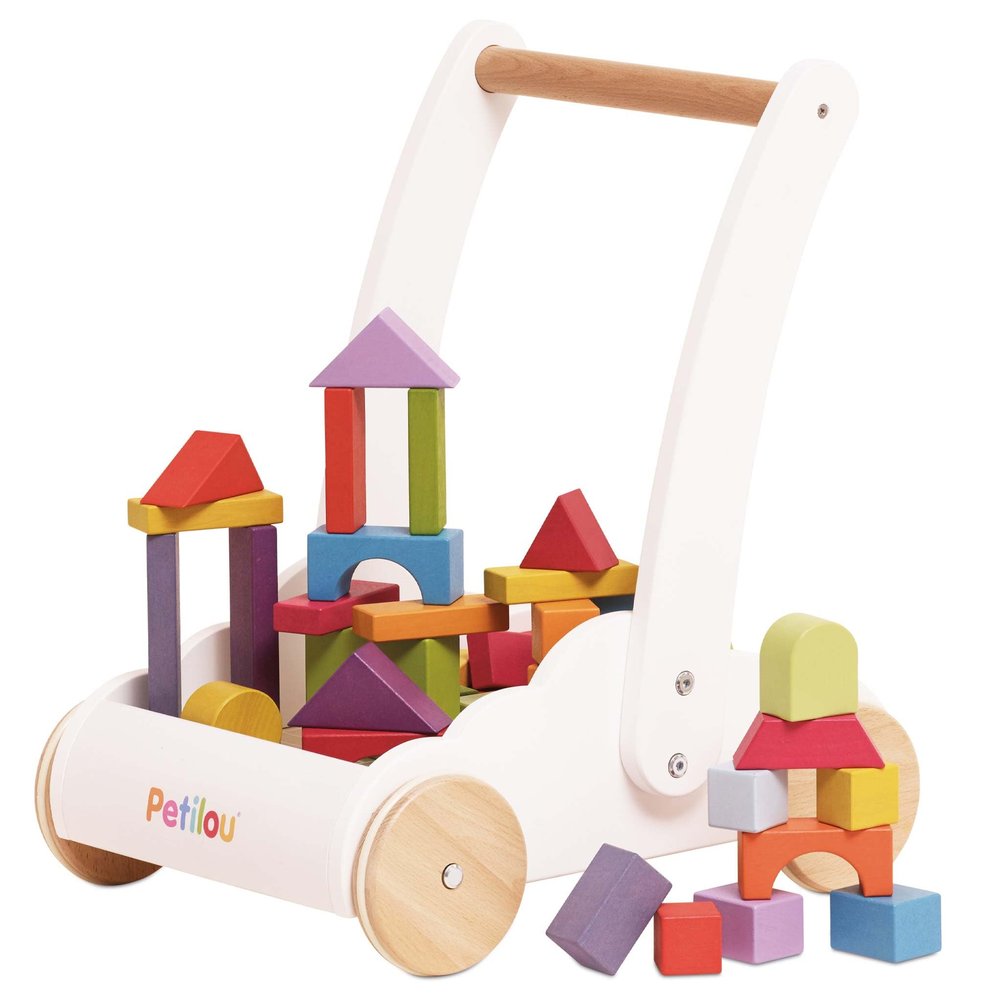 Le Toy Van - Petilou Wooden Walker Toy for Toddlers and Babies | Educational Rainbow Cloud Walker | Suitable for A Boy Or Girl 1 Year Old +, Multi, 45 Blocks (PL102)