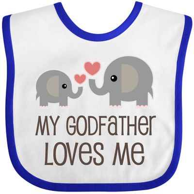 inktastic My Godfather Loves Me Godson Baby Bib White and Royal 2f58f