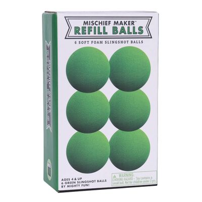 Mighty Fun! - Mischief Maker Toy Slingshot Foam Balls Refill Pack - 6 Soft Foam Replacement Balls for Kids Slingshot - Ages 4+ (Green)