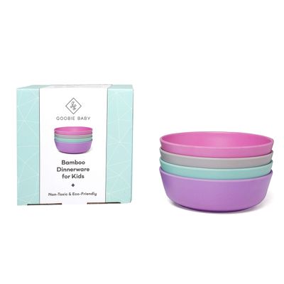 Goobie Baby Bamboo Dinnerware Bowls for Kids, Set of 4 Eco Friendly Toddler Bowls :: Non Toxic & Kid Safe Dishes for Cereal & Soup :: Mix and Match :: Great Gift for Baby Shower & Birthday
