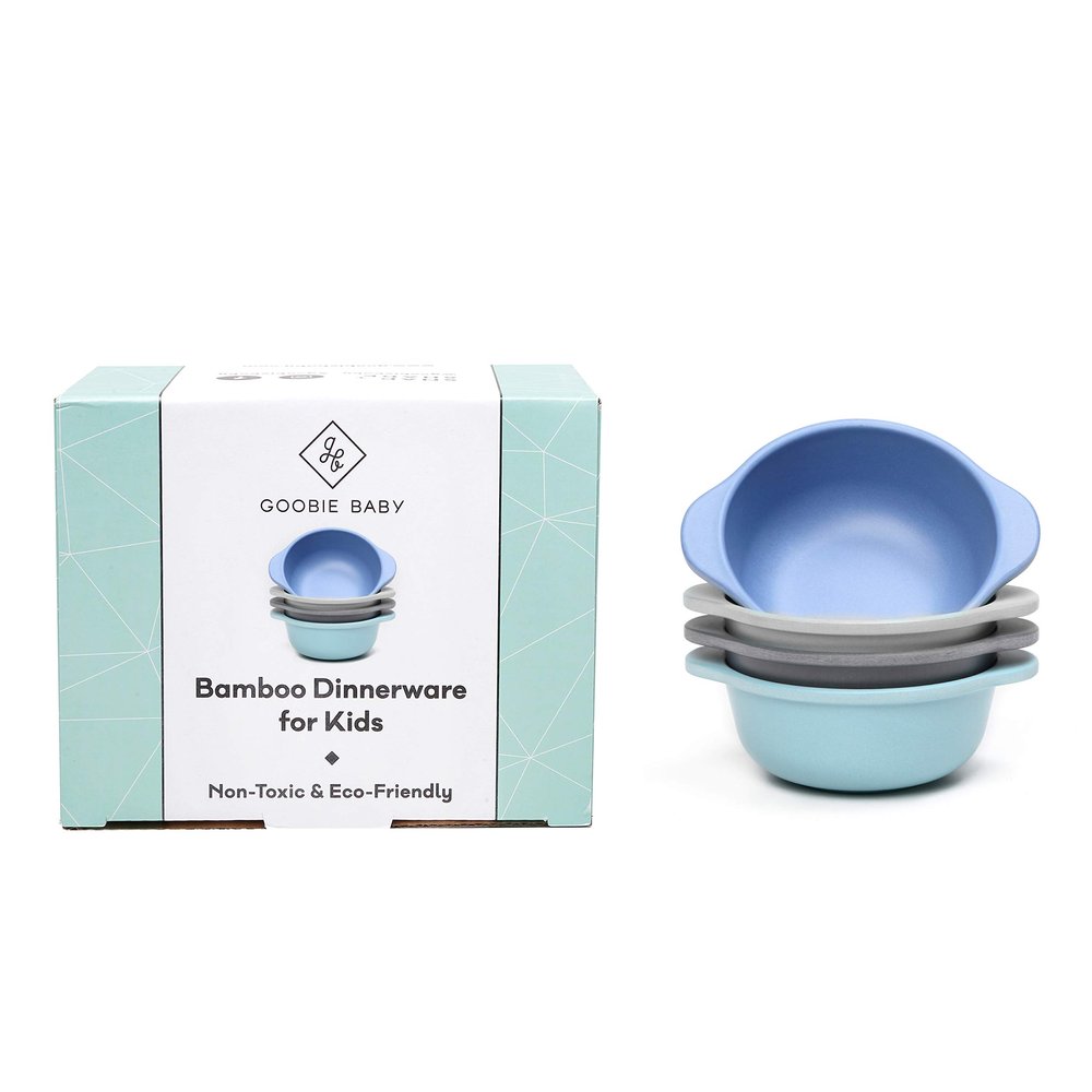 Goobie Baby Bamboo Snack Bowls for Kids, Set of 4 Stackable Dinnerware for Toddlers :: Non Toxic Eco Friendly Reusable Dishes : Great Gift Baby Shower, Birthday & Preschool Graduation :: 10 Ounces