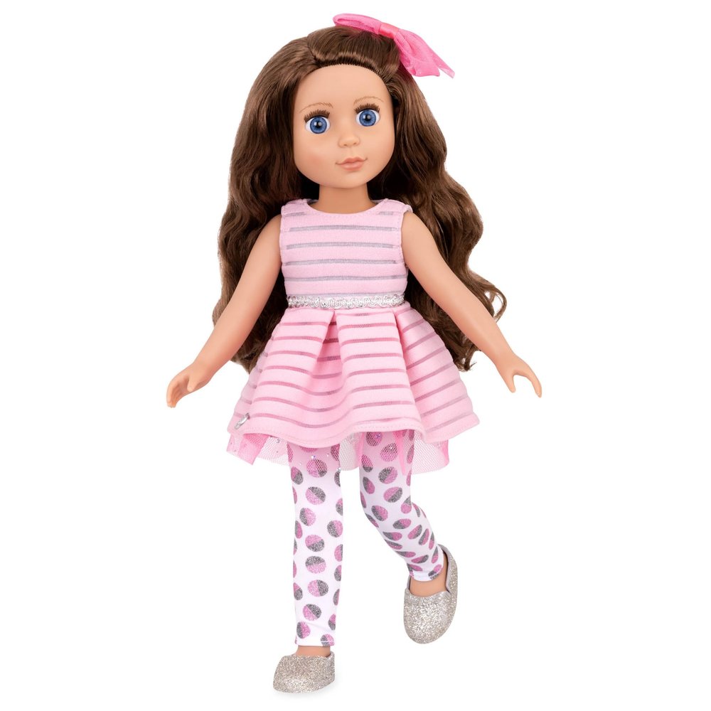 Glitter Girls 14-Inch Fashion Doll Brown Hair & Blue Eyes Pink Dress, Glittery Shoes & Hairbow Dolls for Girls 3+ Years Bluebell