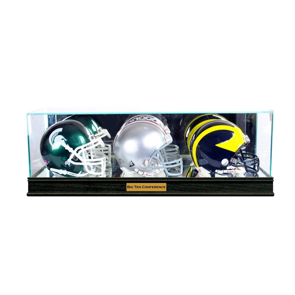 Triple Mini Helmet Display Case with Engraving