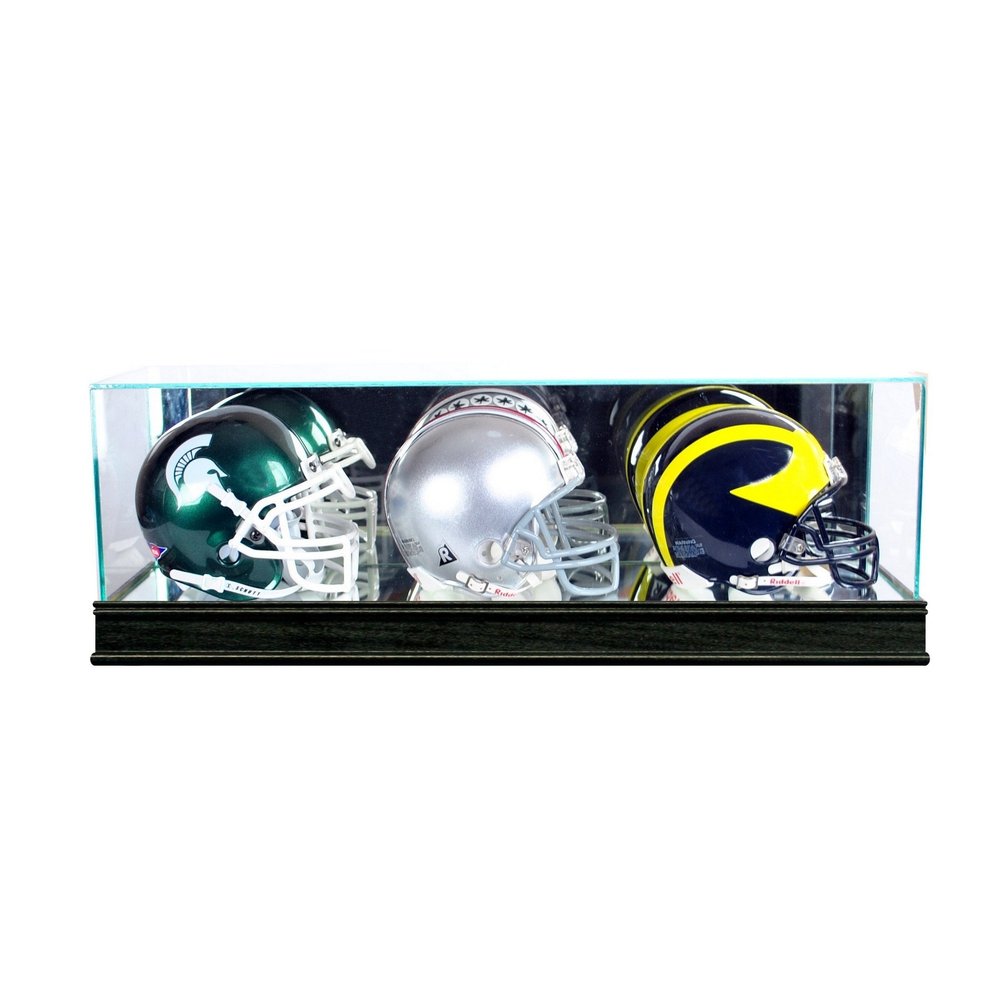 Perfect Cases Triple Mini Helmet Display Case with Sport Moulding in Black