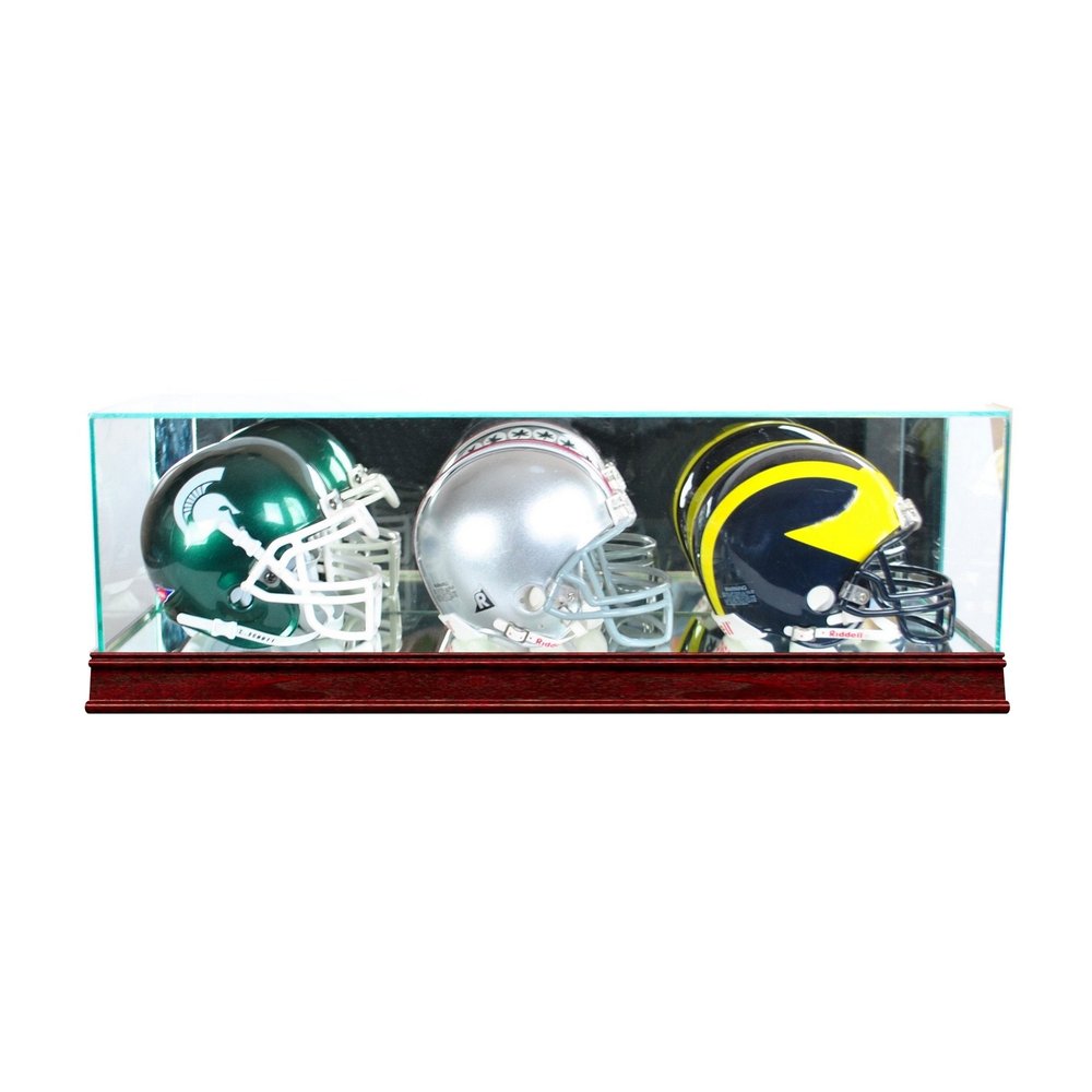 Triple Mini Helmet Display Case with Sport Moulding